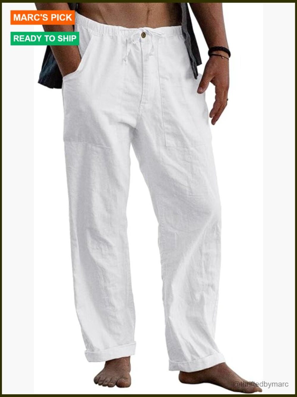 Men's Linen Pants Loose Fit Elastic Waist Drawstring Casual Summer Trousers